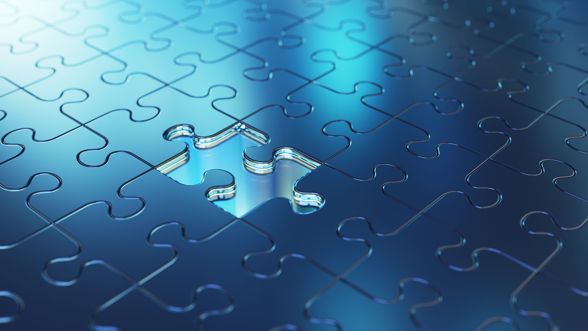 Blue Jigsaw Puzzle with Missing Piece Symbolizing Uncertainty or Problem Solving